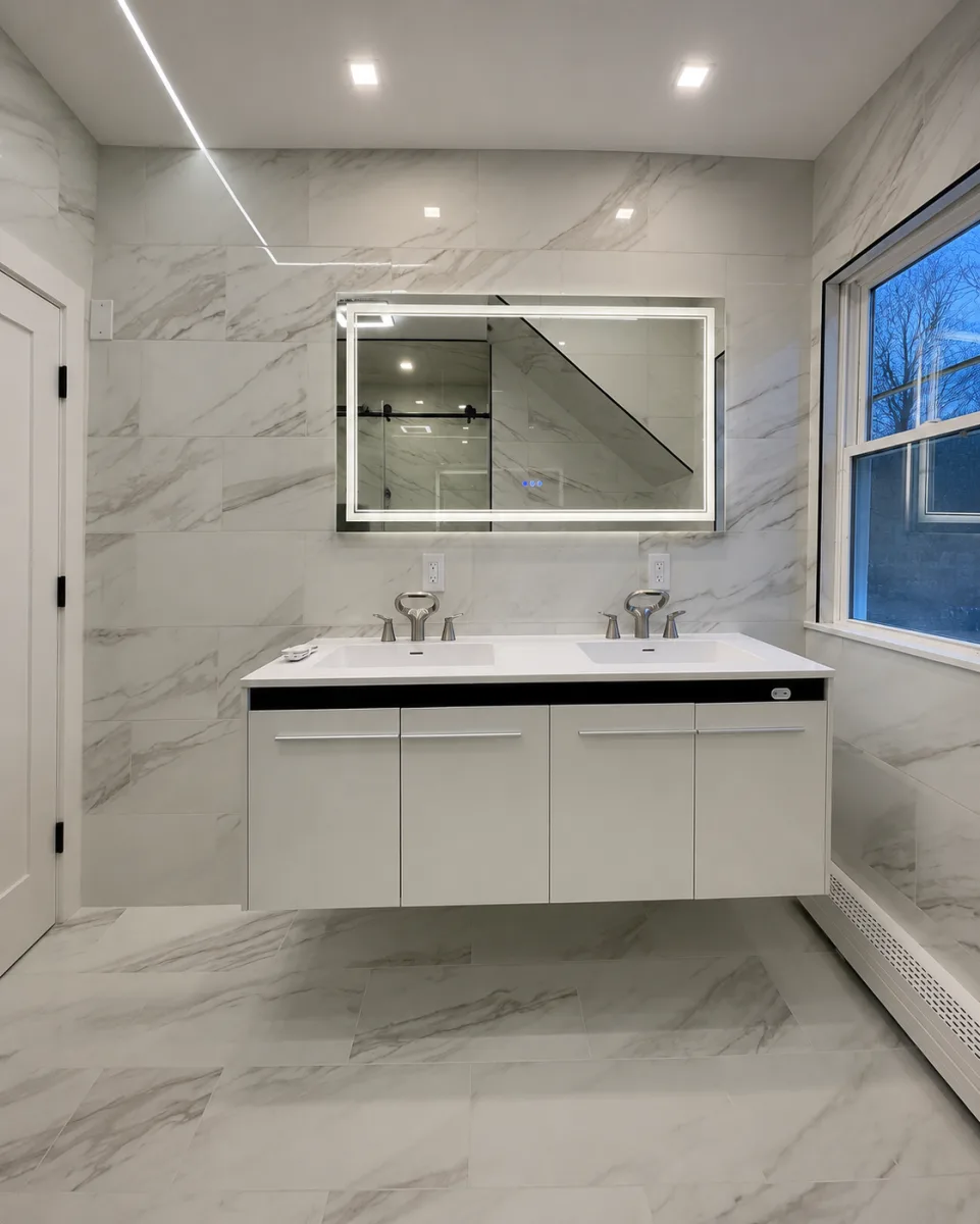 Completed bathroom renovation by P&J General Contractor